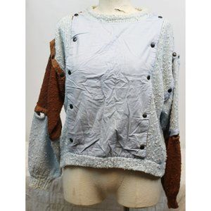Vtg 80s Rock Marimi Women Sz M Blue Brown Sweater Snap Front Panel Sleeves